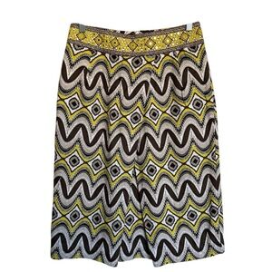 Tory Burch 100% Linen Multicolored Mirrored with Pockets Midi Skirt Size 2